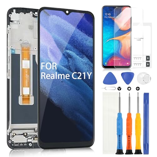 ARSSLY LCD-Bildschirm für Oppo Realme C21Y RMX3261 RMX3263, LCD-Display, Digitizer-Glas, Touchscreen, Ersatzbaugruppe mit Werkzeug (schwarz mit Rahmen, 6,5 Zoll) von ARSSLY