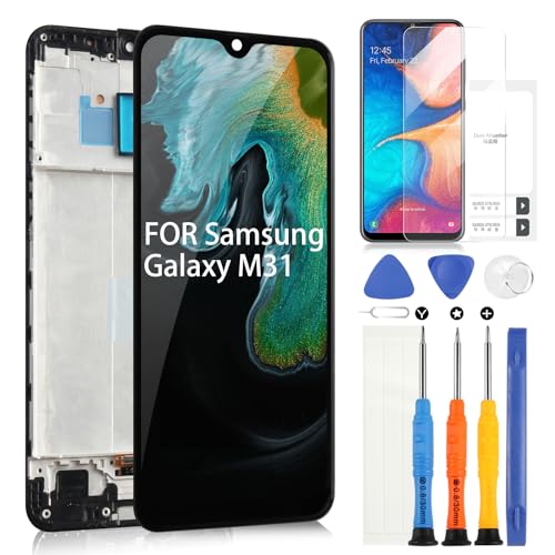 ARSSLY LCD Bildschirm für Samsung Galaxy M31 M315 M315F SM-M315F/DS LCD Display Digitizer Touchscreen Ersatz Assembly und Installationswerkzeuge + gehärtetes Glas (Schwarz mit Rahmen) von ARSSLY