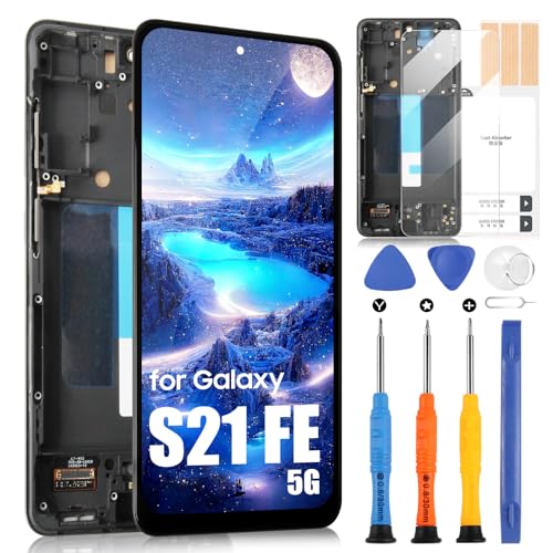 ARSSLY LCD Bildschirm für Samsung Galaxy S21 Fe 5G - Incell, LCD Display für Galaxy S21 Fe 5G SM-G990 Touchscreen Digitazer Full Assembly Ersatz Bildschirm mit Reparatur Kit (Schwarz mit Rahmen) von ARSSLY