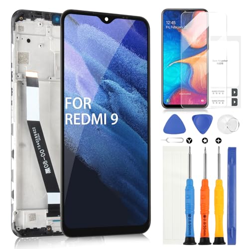LCD Display für Xiaomi Redmi 9, Display für Redmi 9 M2004J19G M2004J19C 6.53 Zoll Touch Screen Digitazer Assembly mit Reparatur Kit (Schwarz mit Rahmen) von ARSSLY
