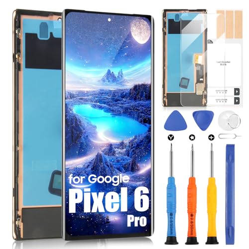 ARSSLY OLED Display für Google Pixel 6 Pro LCD Display für Google Pixel 6 Pro GLUOG G8VOU GF5KQ Touchscreen Digitizer Assembly + Reparatur-Set (Schwarz mit Rahmen) von ARSSLY