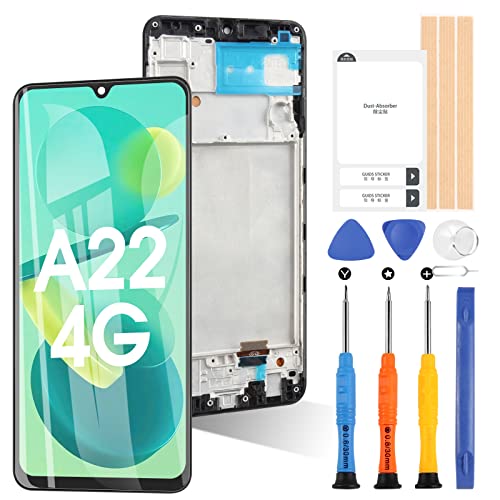 Bildschirm für Samsung Galaxy A22 4G A225F A225M LCD Display Touch Digitizer Ersatz Montage mit Werkzeugen (Schwarz mit Rahmen, nicht für A22 5G A226) von ARSSLY