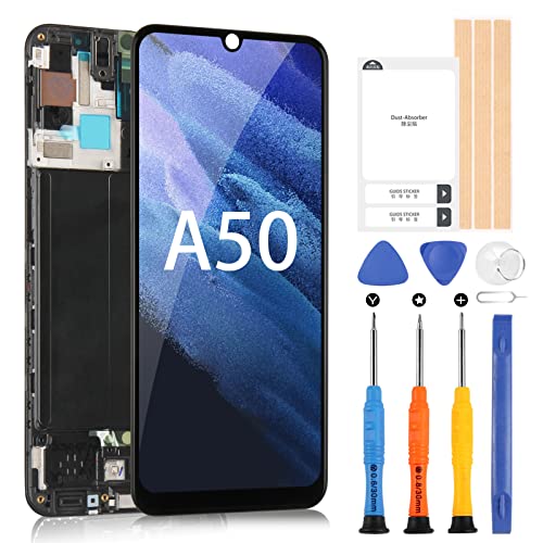 Bildschirm für Samsung Galaxy A50 LCD OLED, A505 SM-A505FN/DS A505F/DS3 LCD Display Touch Digitizer Glas Montage mit Werkzeugen (Schwarz mit Rahmen), nicht für A50S von ARSSLY