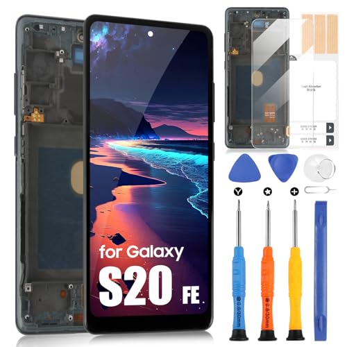 Display für Samsung Galaxy S20 Fe SM-G780F LCD Display für Galaxy S20 Fe 5G SM-G781B Touchscreen Montage Digitizer mit Reparatur Kit (6,5 Zoll, Schwarz mit Rahmen, Ohne Fingerabdruckerkennung) von ARSSLY