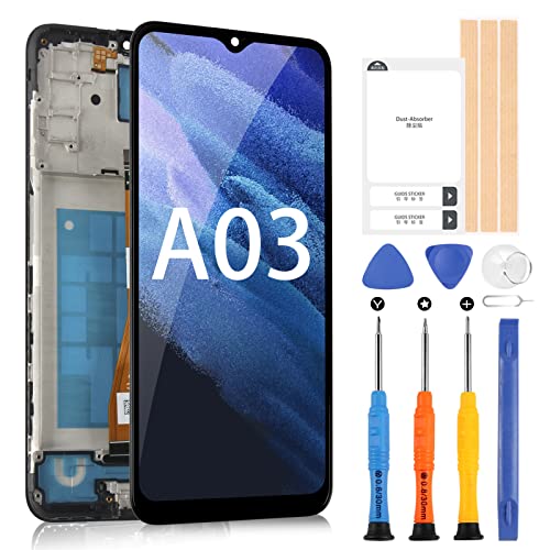 Für Samsung Galaxy A03 LCD Display, für Samsung Galaxy A03 SM-A035F SM-A035F/DS SM-A035M LCD Bildschirm Touchscreen Digitazer Assembly Ersatz mit Reparatur-Set (Schwarz mit Rahmen) von ARSSLY