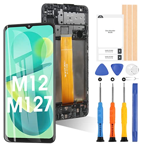 LCD Display Für Samsung Galaxy M12 SM-M127F/DSN LCD Bildschirmersatz Für Samsung M12 Touch Screen Digitizer Full Assembly mit Werkzeug 6,5 Zoll (Schwarz mit Rahmen) von ARSSLY