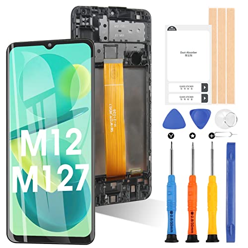 Für Samsung Galaxy M12 SM-M127F/DSN 6,5 Zoll LCD Display Touch Digitizer Glas Montage mit Werkzeug (Schwarz mit Rahmen) von ARSSLY