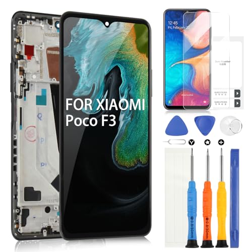 Für Xiaomi Poco F3 LCD Display, für Xiaomi Poco F3 M2012K11AG LCD Bildschirm Touchscreen Digitazer Assembly Ersatz mit Reparatur-Set (6,67 Zoll, Schwarz mit Rahmen) von ARSSLY