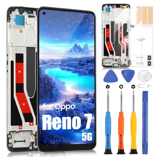 LCD Bildschirm für Oppo Reno 7 5G / Find X5 Lite 5G Display CPH2371 LCD Display Touchscreen Assembly mit Reparatur-Set (6,43 Zoll, Schwarz mit Rahmen) von ARSSLY