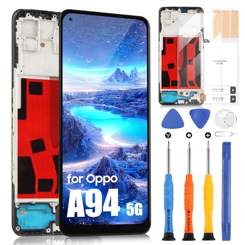 LCD Bildschirm für Oppo Reno5 Z / A94 5G CPH2211 LCD Display für Oppo Reno 5Z Touchscreen Digitizer Assembly mit Reparatur-Set (Schwarz mit Rahmen, Incell, unterstützt keine Fingerabdrücke) von ARSSLY