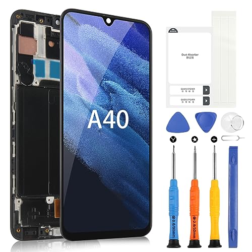 LCD Bildschirm für Samsung Galaxy A40 A405F/DS SM-A405FN/DS 5,9 Zoll LCD Digitizer Ersatz Touchscreen Assembly Screen Replacement mit Reparatur-Set (Schwarz mit Rahmen) von ARSSLY