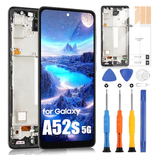 LCD Bildschirm für Samsung Galaxy A52s 5G SM-A528B SM-A528B/DS LCD Display Touch Digitizer Glas Assembly Ersatz Ersatz mit Reparatur Kit (6,5 Zoll, Schwarz mit Rahmen, ohne Fingerabdruck Unlocking) von ARSSLY