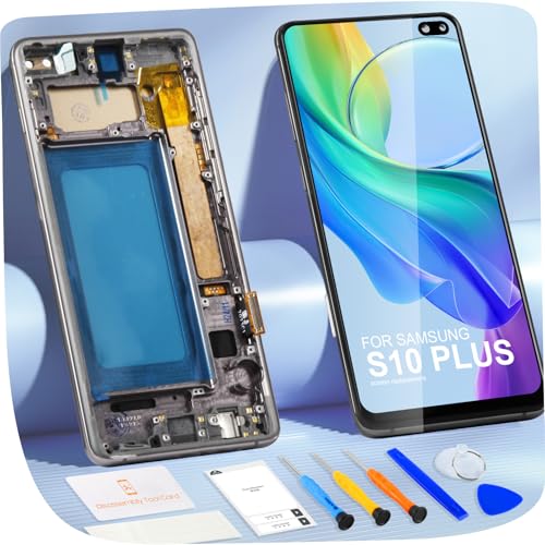 LCD Display für Samsung Galaxy S10 Plus Display für Galaxy S10+ G975F G975U G975A 6,4 Zoll LCD Bildschirm Touchscreen Montage Ersatz mit Werkzeugen (Schwarz mit Rahmen, Ohne Fingerabdruckerkennung) von ARSSLY
