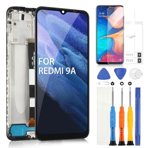 LCD Bildschirm für Xiaomi Redmi 9A/Redmi 9C/Redmi 10A Display für Redmi 9A/Redmi 9C M2006C3L Digitizer Touchscreen Assembly mit Werkzeugen (Schwarz mit Rahmen) von ARSSLY