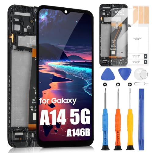 LCD Display für Samsung Galaxy A14 5G SM-A146B SM-A146M LCD Bildschirm Digitizer Glas Touchscreen Assembly mit Reparaturwerkzeug (Schwarz mit Rahmen, 6,6 Zoll, Nicht für SM-A146P SM-A146U) von ARSSLY