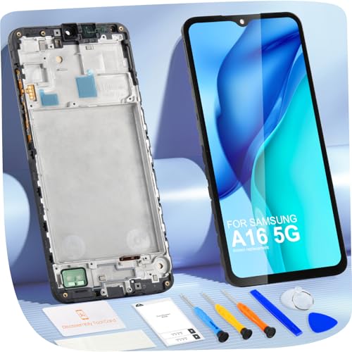 LCD Display für Samsung Galaxy A16 5G LCD Bildschirm für Samsung A16 5G SM-A166B SM-A166P SM-A166E Touchscreen Digitazer Assembly Ersatz Bildschirm mit Reparatur Kit (Schwarz mit Rahmen) von ARSSLY
