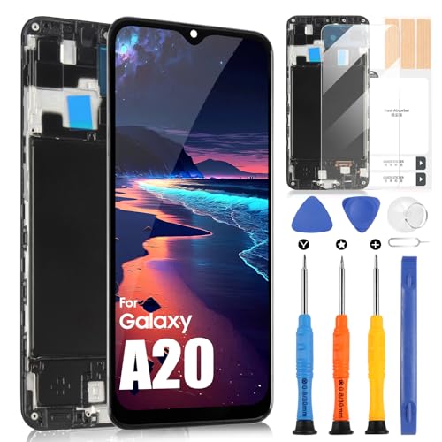 LCD Display für Samsung Galaxy A20 A205 SM-A205F SM-A205G LCD Bildschirm Digitizer Touchscreen Assembly mit Reparatur-Set (6,4 Zoll, Schwarz mit Rahmen) von ARSSLY
