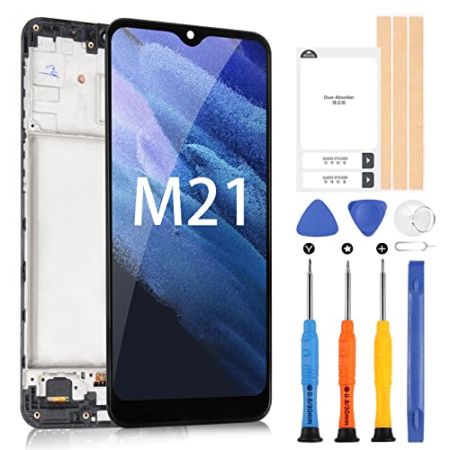 LCD Display für Samsung Galaxy M21 Bildschirm für Galaxy M21 2020 M215 M215F/DS Touchscreen Digitizer Full Assembly mit Reparatur Kit (6,4 Zoll, Schwarz mit Rahmen) von ARSSLY