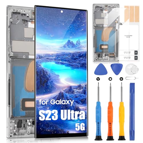 LCD Display für Samsung Galaxy S23 Ultra 5G LCD Bildschirm für Samsung S23 Ultra 2023 5G SM-S918U SM-S918U1 Touchscreen Digitizer Assembly (Blauer Rahmen, keine Fingerabdruckfunktion, US Version) von ARSSLY