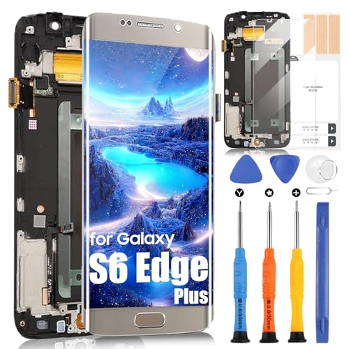 LCD Display für Samsung Galaxy S6 Edge Plus Display für Galaxy S6 Edge+ G928F Touchscreen Digitazer Full Assembly Ersatz Bildschirm mit Reparatur Kit, mit Rahmen (Gold) von ARSSLY