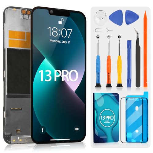 LCD Display für iPhone 13 Pro, für iPhone 13 Pro A2638 A2483 A2636 A2639 A2640 LCD Bildschirm 3D Touchscreen Assemblea Ersatz Glas Digitizer mit Reparatur Kit (6,1 Zoll, Schwarz) von ARSSLY