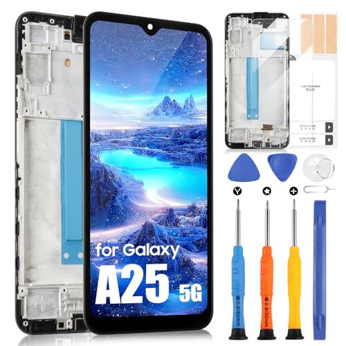 OLED Display für Samsung Galaxy A25 5G LCD Display für Samsung A25 5G SM-A256B SM-A256E SM-A256U LCD Bildschirm Touchscreen Assembly mit Reparatur Set mit Rahmen (Schwarz mit Rahmen, 6,5 Zoll) von ARSSLY