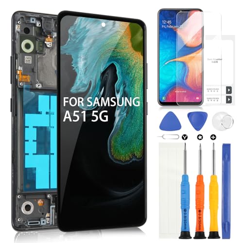 OLED-Bildschirm für Samsung Galaxy A51 5G A516 SM-A516F SM-A516B SM-A516U LCD Display Touchscreen Montage Ersatz Glas Digitizer mit Reparatur-Set (Schwarz mit Rahmen) von ARSSLY