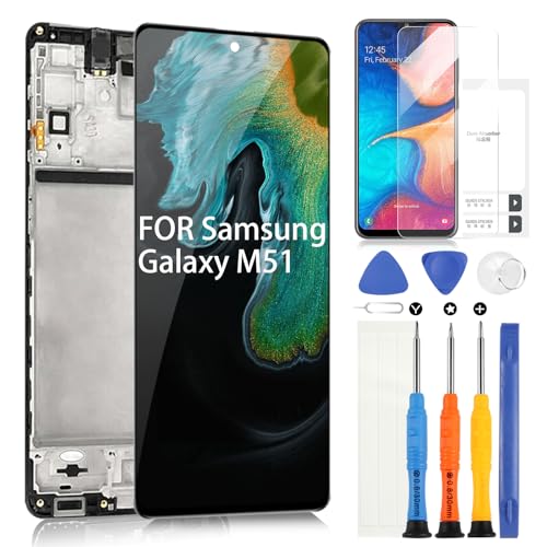 OLED-Bildschirm für Samsung Galaxy M51 M515 M515F M515F/DS LCD Display Touch Digitazer Reparaturteile mit Reparaturwerkzeug-Set (Schwarz mit Rahmen) von ARSSLY