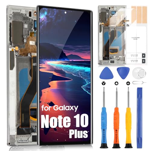 OLED Bildschirm für Samsung Galaxy Note 10+ Plus LCD Display für Samsung Note 10 Plus 5G SM-N975 SM-N976 SM-N975U SM-N976U LCD Touchscreen Digitizer mit Werkzeugen (Silber mit Rahmen) von ARSSLY