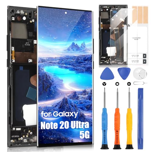 OLED Display für Samsung Note 20 Ultra 5G LCD für Galaxy Note20 Ultra 5G 4G N986B N986U N986W N985F Touchscreen Assembly mit Reparatur Set Schwarz mit Rahmen, 6,9 Zoll, Unterstützt Fingerabdruck von ARSSLY