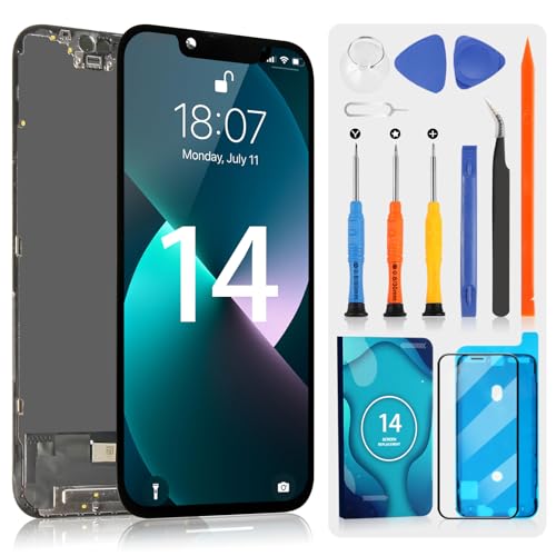 OLED Display für iPhone 14 LCD Display für iPhone14 A2649, A2881, A2884, A2883, A2882 Display Touchscreen Assembly mit Reparatur-Set (Schwarz, 6,1 Zoll) von ARSSLY