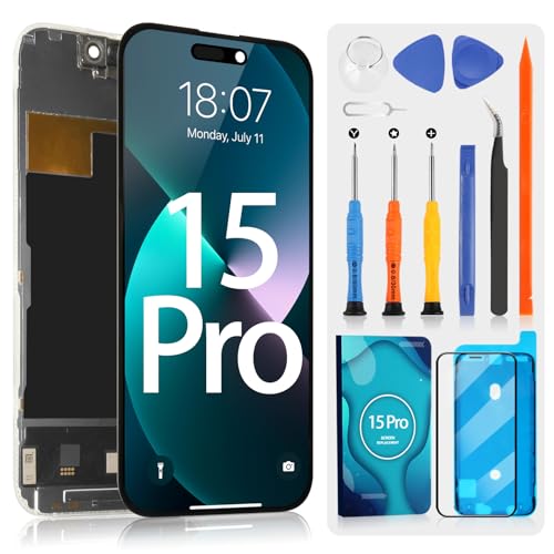 OLED Display für iPhone 15 Pro LCD Display für iPhone15 Pro A2848 A3101 A3104 A3102 LCD Display Touchscreen Assembly mit Reparatur-Set (Schwarz, 6,1 Zoll) von ARSSLY