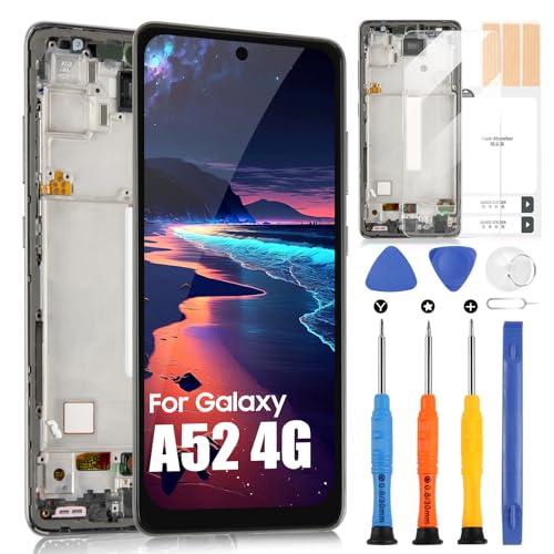 OLED LCD Display für Samsung Galaxy A52 4G A525 SM-A525F SM-A525M SM-A525F/DS SM-A525M/DS Bildschirm Digitizer Touchscreen Assembly mit Reparatur-Set (Schwarz mit Rahmen, 6,5 Zoll) von ARSSLY