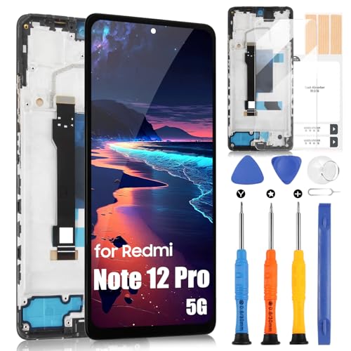 Incell Display für Xiaomi Redmi Note 12 Pro 5G LCD Bildschirm Ersatz für Redmi Note 12 Pro 5G 22101316G Bildschirmersatz Digitizer Assembly mit Reparatur Kit (Schwarz mit Rahmen, 6,67") von ARSSLY