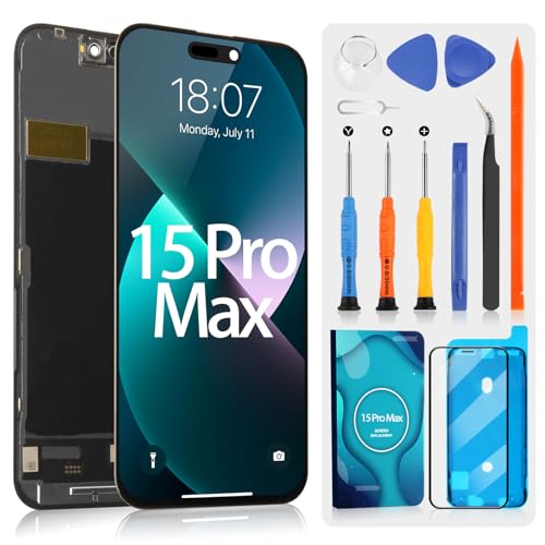 Incell für iPhone 15 Pro Max LCD Display für iPhone 15Pro Max A2849 A3105 A3108 A3106 LCD Bildschirm Touchscreen Digitizer Assembly mit Reparatur Set (Schwarz, 6.7 Zoll) von ARSSLY