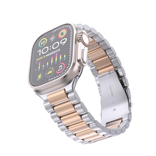 ARTCHE Armband für Apple Watch Armband 49mm 45 mm 44mm 42mm, Edelstahl Ersatzarmband Uhrenarmband kompatibel mit iWatch Ultra 2/Ultra, Series 9, 8, 7, 6, SE2, SE, 5, 4, 3, 2, 1 – Silber und Roségold von ARTCHE
