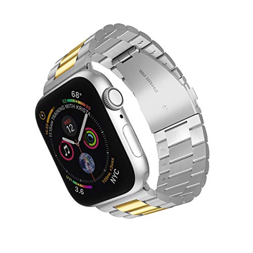 ARTCHE Armband kompatibel mit Apple Watch Armband 41mm 40mm 38mm, Metall Ersatzband Edelstahl Männer Bands Armbaender für iWatch Series 9, 8, 7, 6, SE, 5, 4, 3, 2, 1 – Silber und Gold von ARTCHE