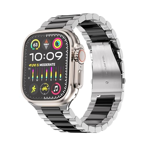 ARTCHE Armband kompatibel mit Apple Watch Armband 49mm 45mm 44mm 42mm, Metall Ersatzband Edelstahl Bands für iWatch Series Ultra 2/Ultra/9/8/7/6/SE2/SE/5/4/3/2/1 – Silber & Schwarz von ARTCHE