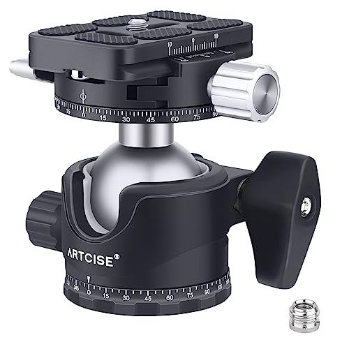 Stativkugelkopf mit niedrigem Profil, ARTCISE EB36R 36 mm Metall-Doppelpanorama-Stativkopf und Arca 1/4" Schnellwechselplatte für Stativ-Einbeinstativ-DSLR-Kamera-Camcorder, maximale Belastung: 15 kg von ARTCISE