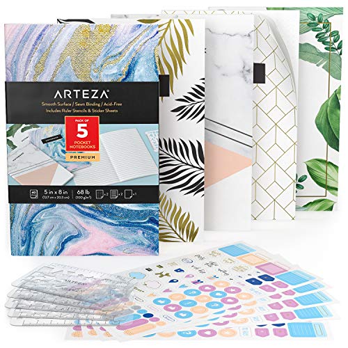 ARTEZA Notizbücher 5er-Set, 12.7 x 20.32 cm, 2x Notizbuch liniert, 2x Bullet Journal und 1x Notizbuch weiße Seiten unliniert, fadengenähte Bindung und dickes Papier ARTEZA Notizbücher 5er-Set, 12.7 x 20.32 cm, 2x Notizbuch liniert, 2x Bullet Journal und 1x Notizbuch weiße Seiten unliniert, fadengenähte Bindung und dickes Papier von ARTEZA