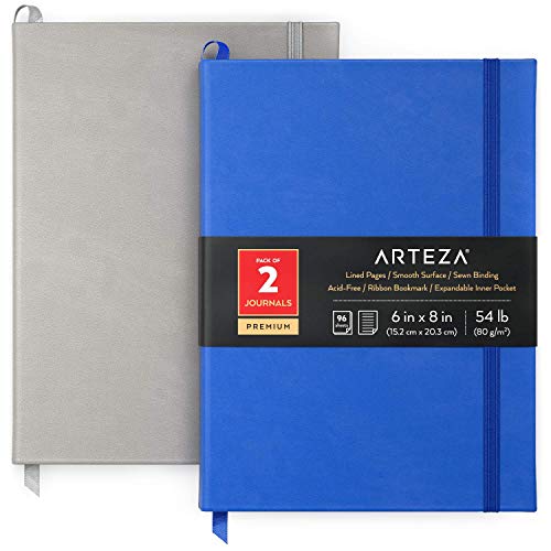 ARTEZA Notizbücher Set liniert, 15.2 x 20.3 cm (2er Pack, Kobaltblau und Grau), 96 Blatt, Hardcover Notizbuch liniert von ARTEZA