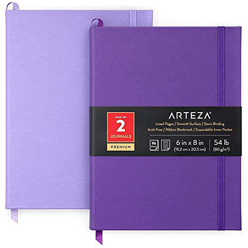 ARTEZA Notizbücher Set liniert, 15.2 x 20.3 cm (2er Pack, Lavendel und Lila), 96 Blatt, Hardcover Notizbuch liniert von ARTEZA