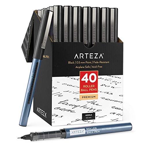 ARTEZA Tintenroller fein, 40er Set Schwarz, flüssige Tinte, extrafeine 0,5 mm Stiftspitze, Rollerball Pen für präzise Linien zum Schreiben, Notieren & Skizzieren von ARTEZA
