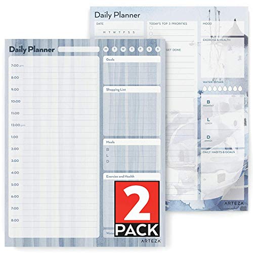 Arteza Tagesplaner, 21.6 x 27.9cm To-Do-Liste, 2er Pack jeweils 80 Blätter 100 g/m2, To-Do-Listen-Block für Prioritäten, Mahlzeiten, Aufgaben, Kalendertermine, Übungen, Erinnerungen von ARTEZA