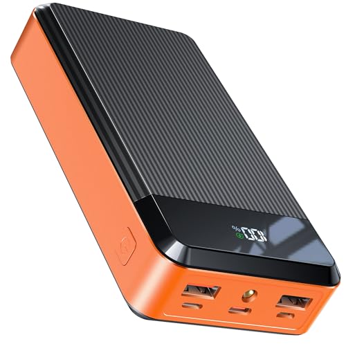 Power Bank 40000 mAh, PD 22,5W Powerbank Schnellladung, Tragbares Ladegerät Mit 2 Integrierten Kabeln Und LED-Digitalanzeige, 5 Ausgänge Und 3 Eingänge (orange) von ARTINABS
