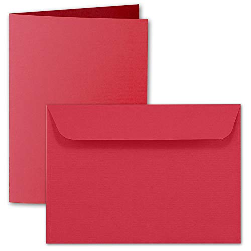 ARTOZ 100x DIN A5 Faltkarten-Set mit Umschlägen - Rot (Rot) - 148 x 210 mm - gerippte Bastelkarten blanko mit Brief-Umschlägen - 220 g/m² von ARTOZ