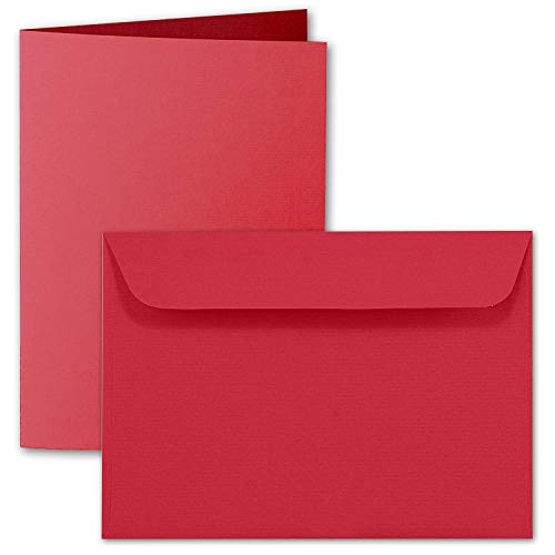 ARTOZ 100x DIN A6 Faltkarten-Set mit Umschlägen - Rot (Rot) - 105 x 148 mm - gerippte Bastelkarten blanko mit Brief-Umschlägen - 220 g/m² von ARTOZ
