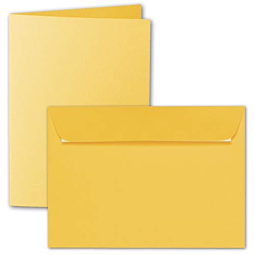 ARTOZ 100x DIN A6 Faltkarten-Set mit Umschlägen - Sonnengelb (Gelb) - 105 x 148 mm - gerippte Bastelkarten blanko mit Brief-Umschlägen - 220 g/m² von ARTOZ