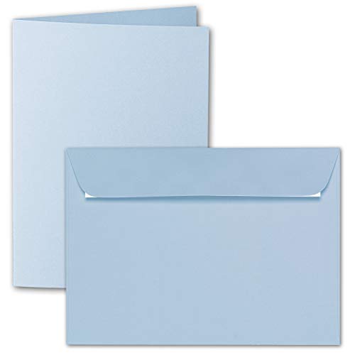 ARTOZ 100x DIN A6 Faltkarten-Set mit Umschlägen - pastellblau (Blau) - 105 x 148 mm - gerippte Bastelkarten blanko mit Brief-Umschlägen - 220 g/m² von ARTOZ