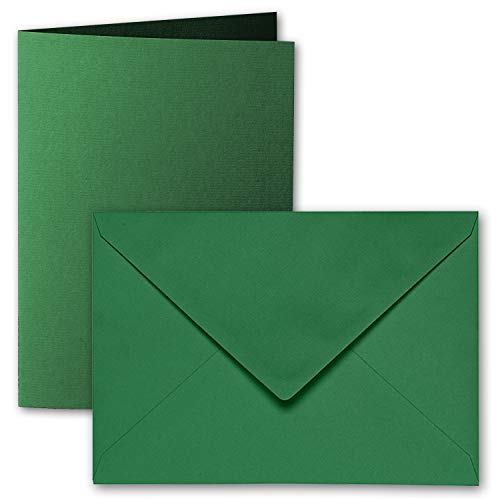 ARTOZ 100x DIN B6 Faltkarten-Set mit Umschlägen - Tannengrün (Grün) - 120 x 169 mm - gerippte Bastelkarten blanko mit Brief-Umschlägen - 220 g/m² von ARTOZ
